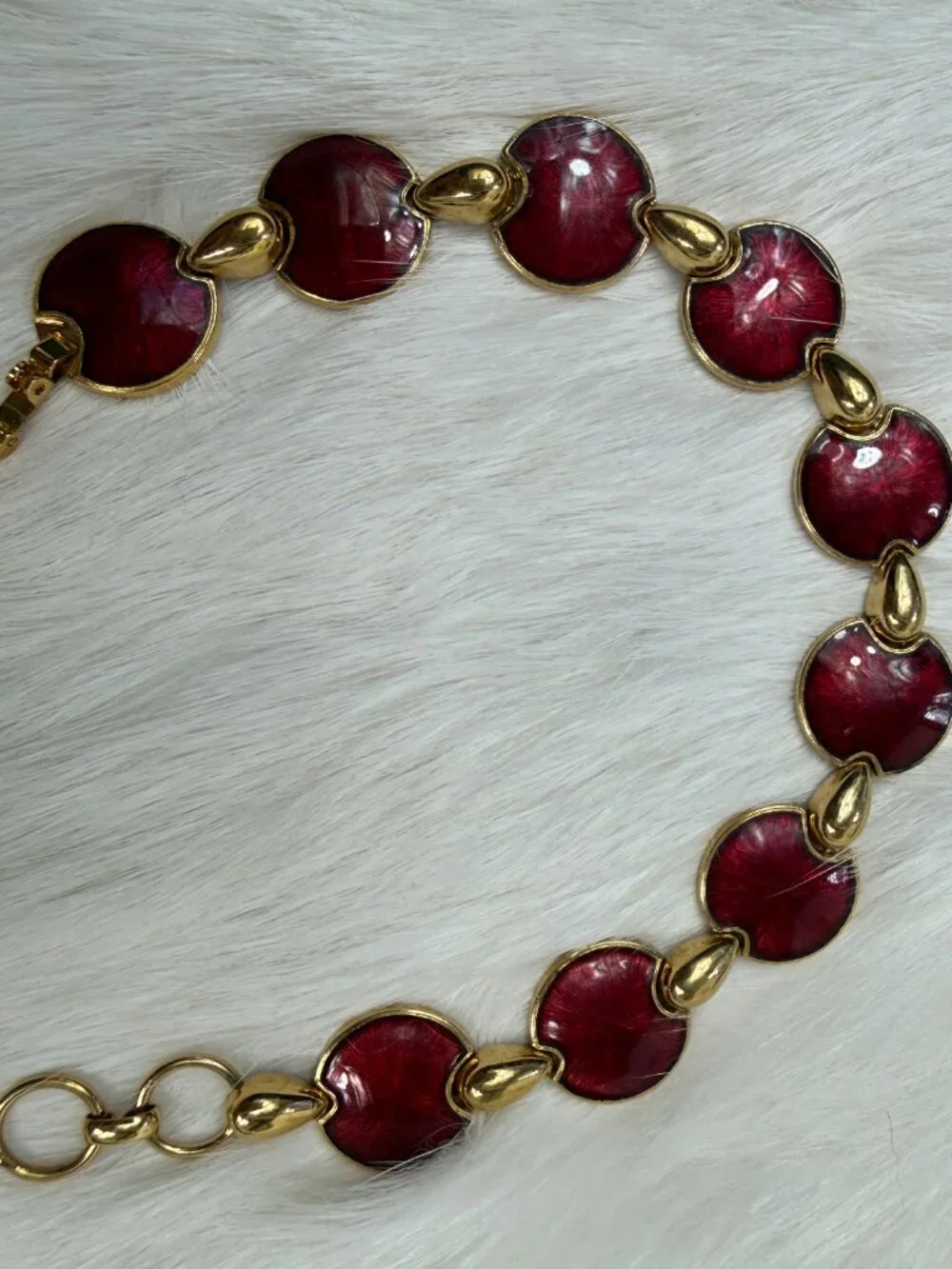 Vintage MCM Red Cherry Enamel Gold tone Link Bracelet 7-7.5